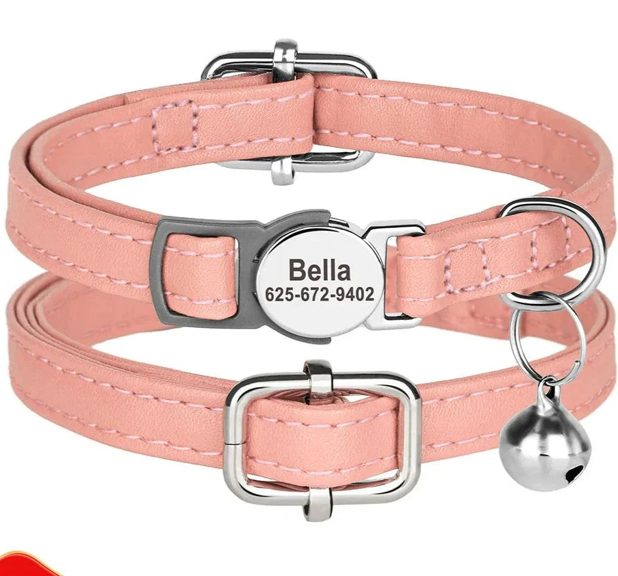 Coleira Strong para Gatos - Em Couro Personalizada