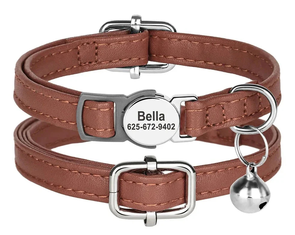 Coleira Strong para Gatos - Em Couro Personalizada