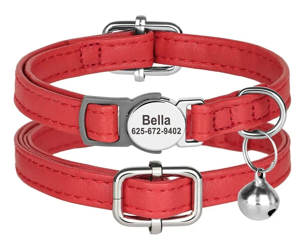 Coleira Strong para Gatos - Em Couro Personalizada