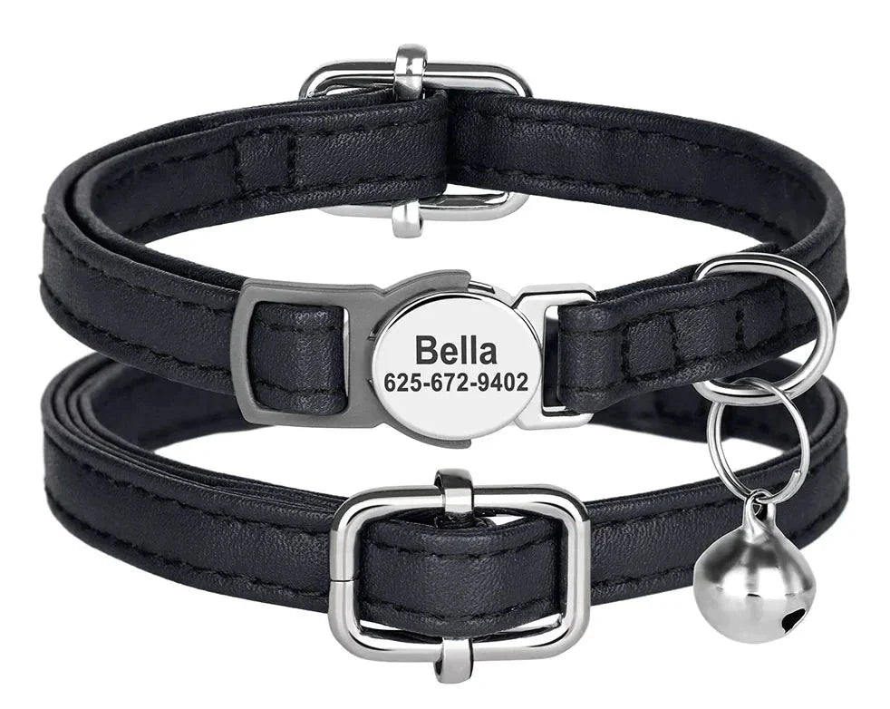 Coleira Strong para Gatos - Em Couro Personalizada