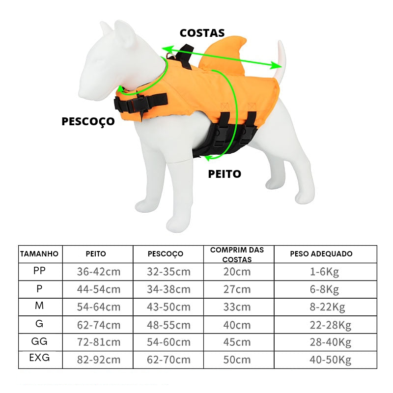Colete Pet Shark Salva Vidas